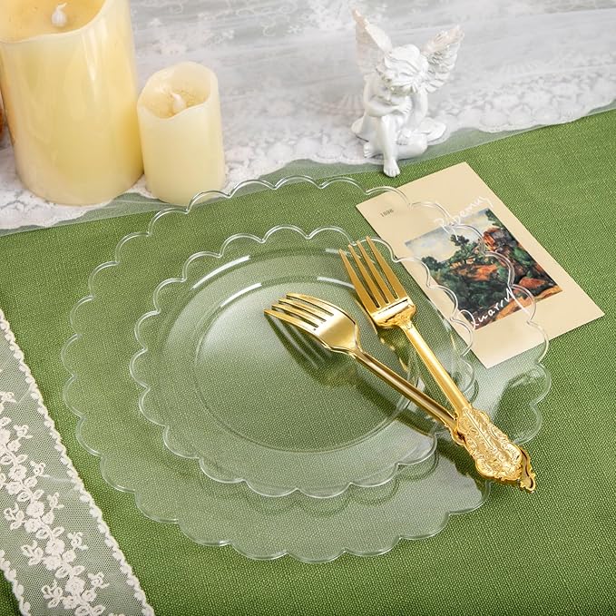 supernal 100pcs Clear Plastic Plates,Disposable Plastic Plates Heavy Duty,Premium Plate,Includes 50 Clear Dinner &50 Dessert Plate,for Party,Wedding,Brial Shower