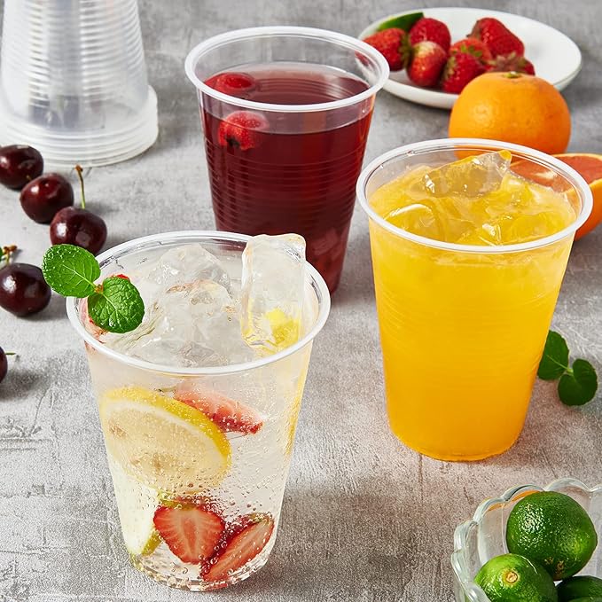 Turbo Bee 16oz Disposable Plastic Cups 420 Pack,Clear Party Cups, Transparent Tumblers, Bulk 16oz Drinking Cups for Large Gatherings, Restaurants, Daily Use, or Bulk Commercial Needs