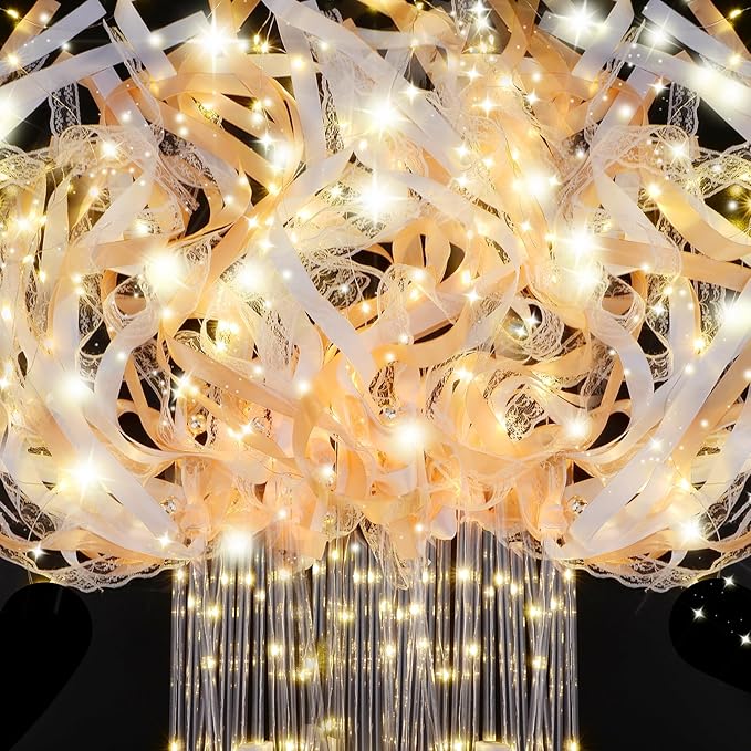 58 PCS Wedding Wands with Lights,Fairy Wands, LED Silk Fairy Wand with Bells for Wedding Send Off, New Year, Raves, Concert, Birthday