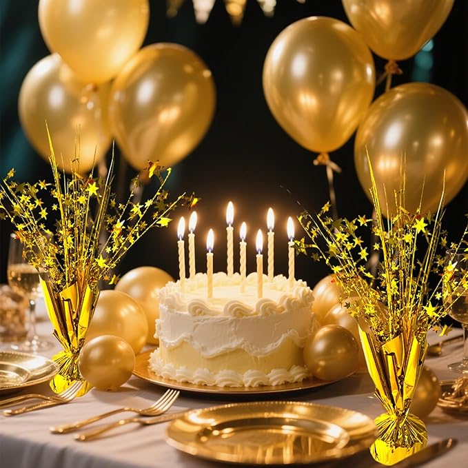 18 Pack Metallic Foil Spray Centerpiece Star Table Decoration Burst Glitter Tabletop Centerpieces for Birthday Christmas New Years Nye Wedding Graduation Holiday Party Supplies Decor, Gold