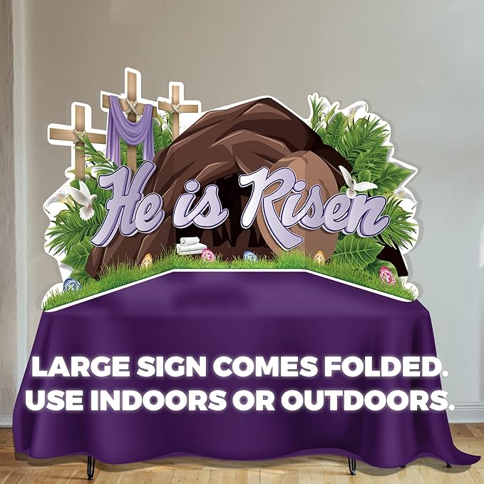 9 Pcs He Is Risen Easter Yard Sign Set 72x36 Inches Religious Easter Decorations Outdoor with Stakes Jesus' Tomb Easter Decoration Waterproof Christian Easter Lawn Signs by VictoryStore