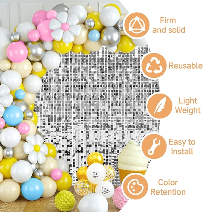 4FT x 6FT Silver Shimmer Wall Backdrop,Shiny Sequins,24PCS Sequins Backdrop Decoration Panels, Glitter Bling Photo Background Decorations for Birthday Party Wedding Engagement Anniversary Graduation