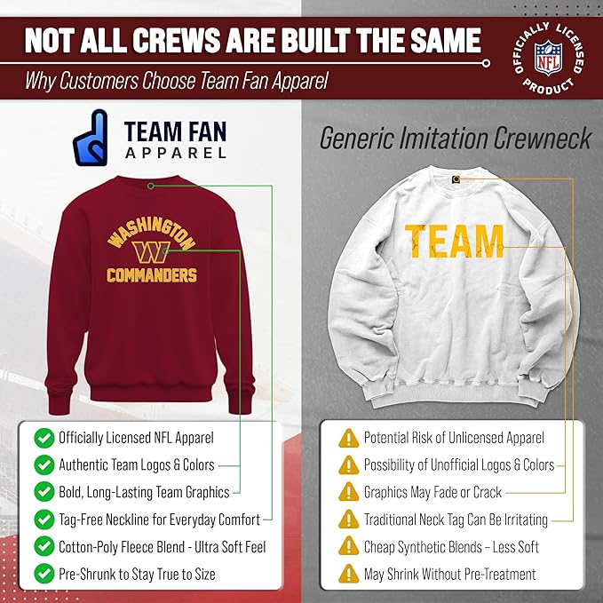 Team Fan Apparel NFL Adult Gameday Football Crewneck Sweatshirt - Cotton Blend - Stay warm, comfortable & stylish on game day