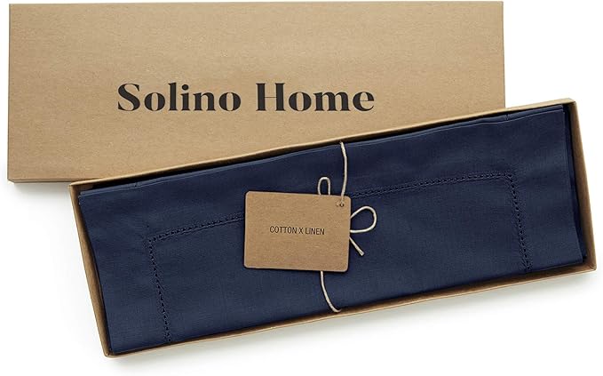Solino Home Navy Blue Placemats Set of 4 - Cotton Linen Hemstitch Placemats 14 x 19 Inch for Winter, Spring, Easter
