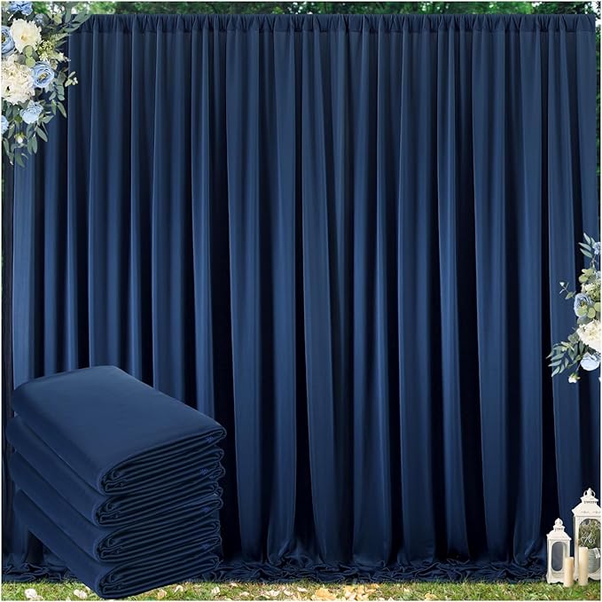 20 ft x 10 ft Wrinkle Free Navy Blue Backdrop Curtain for Parties,Polyester Photo Backdrop Drapes, Thick Background 4 Panels 5ft x 10ft for Baby Shower Wedding Birthday Party Backdrop Stand