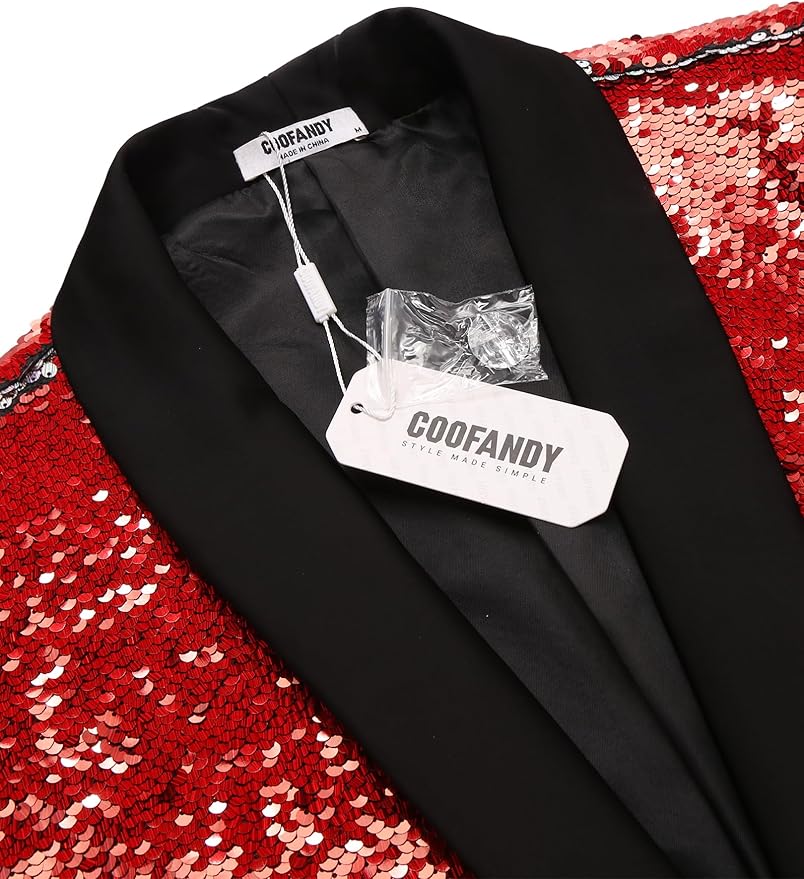COOFANDY Mens Shiny Sequin Blazer Tuxedo Party Dinner Prom One Button Suit Jacket