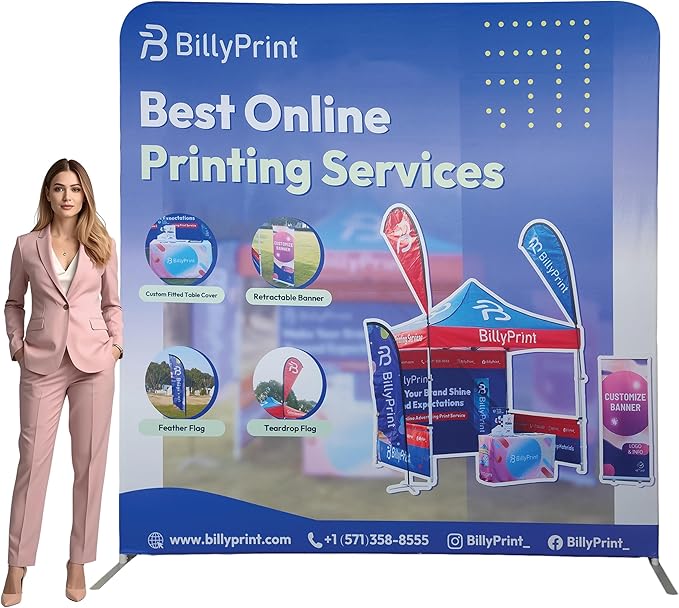 BillyPrint Custom Backdrop Personalized Tension Fabric Display - 7.5x13ft | Custom Banner with Stand for Tradeshow, Event, Graduation & Wedding | Step and Repeat Backdrop | Aluminum Frame | Carry Bag
