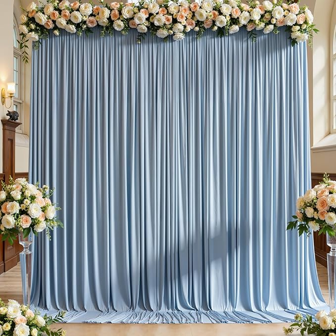 50ft x 10ft Wrinkle Free Dusty Blue Backdrop Curtain for Parties, 10 Panels 5x10ft Silky Polyester Backdrop Drapes Photo Back Drop Cloth for Wedding Birthday Baby Shower Photography Background