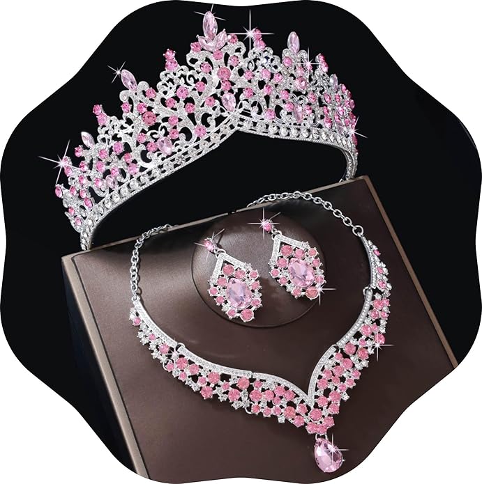 Kamirola Tiaras and Crowns for Women,Tiaras Earrings Necklace, Crystal Bridal Jewelry Set, Costume Party Halloween Prom Pageant Jewelry for Women TR80