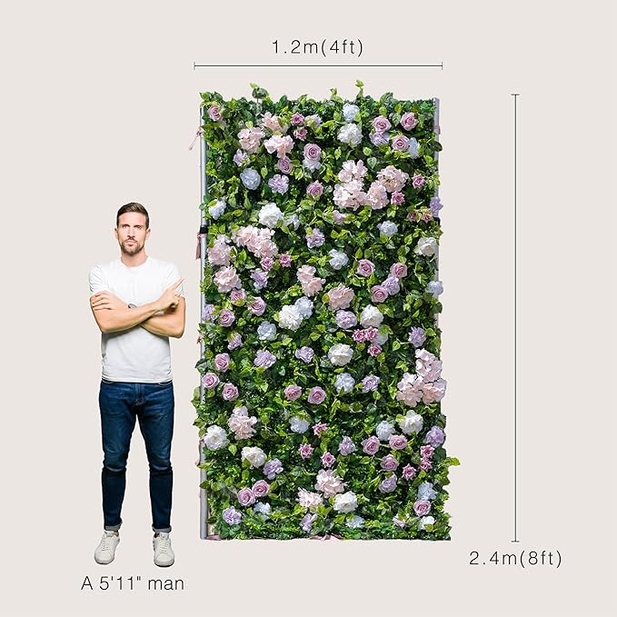 Artificial Luxury‌ Flower Wall Panel, Gorgeous 3D Silk Floral Backdrop for Wedding, Baby Shower, Party and Home Decor, Quick Assembly/Storage, Eco ＆ Pet Friendly, 2 pcs, Each Panel 2 * 8 ft.