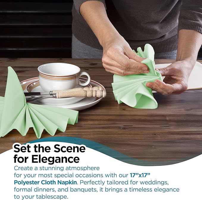 Polyester Cloth Napkins - Washable Soft Table Linens - Durable & Elegant for Dining, Restaurants, Weddings, Events, Rentals, Banquets, & Parties - Premium Quality Set of 200, Mint Green, 17"x17"