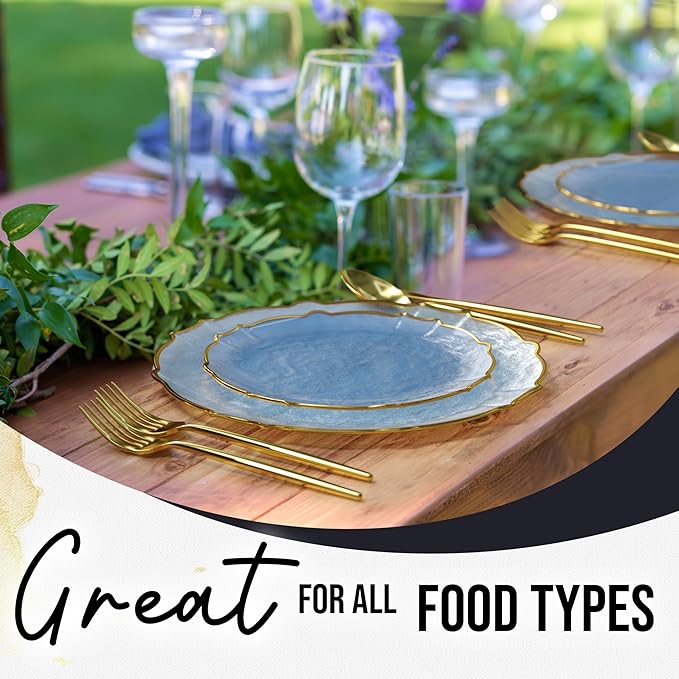 Exquisite Disposable Fancy Gold Rimmed Plastic Spring Lake Party Plates - 40 Dessert (40 x 7.5) & 40 Thin (40 x 10) Delicate Disposable Plates - 80 Piece Set