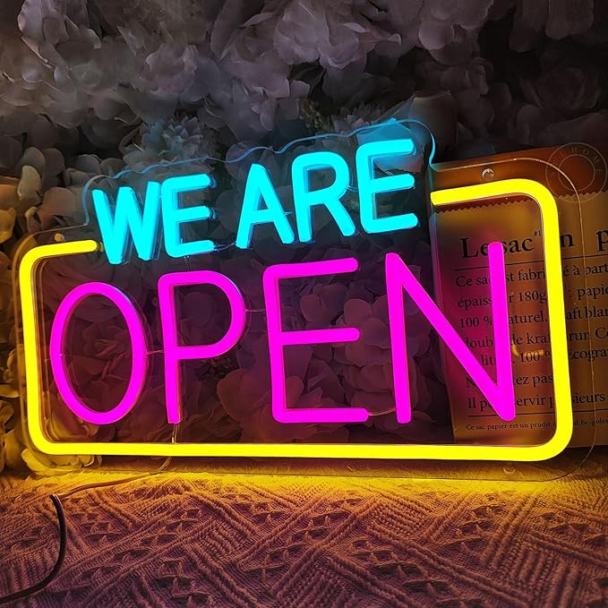 SYLHOME We Are Open Led Neon Light Sign Business Coffee Shop Store Bar Restaurant Pub Salon Hotel Welcome Door Window Wall Decor Sign USB 15.75"X8.4"