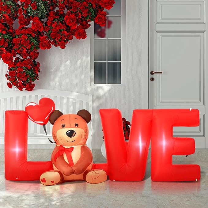 Shappy 9 FT Valentine's Day Inflatable Yard Decorations Love Letters with Bear Led Lighted Inflatables Outdoor Decoration Valentine Blow Up Decor for Wedding Propose Anniversary Party Supplies
