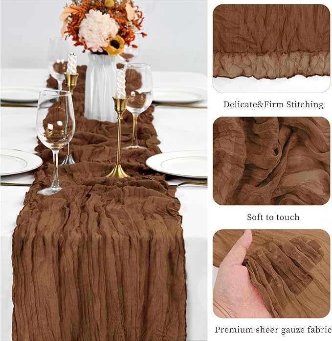 10 Pack Brown Table Runner 10Ft Cheesecloth Table Runner Boho Gauze Cheese Cloth Table Runners Romantic Long Sheer Fabric Table Runners for Wedding Party Bridal Shower