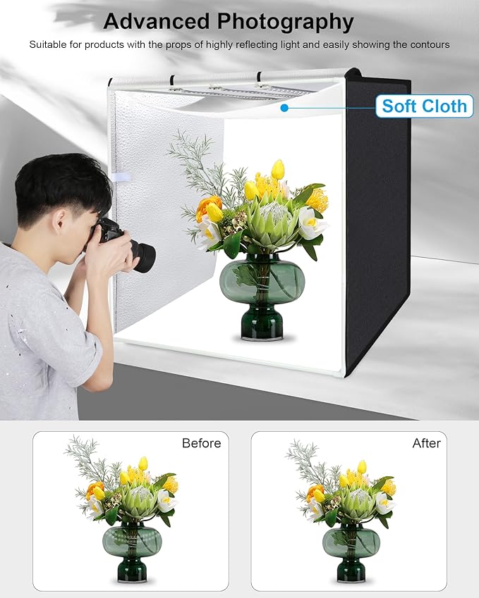 PULUZ 32"x32" Light Box Photography, Large Photo Light Box with 3 Stepless Dimming Light Panel, 234 LED Beads, Professional Photo Booth Shooting Tent Kit with 4 Color Backdrops for Product Photography