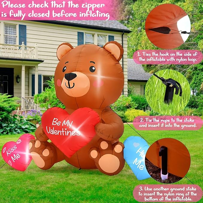 10 FT Valentines Day Inflatables, Blow Up Sitting Bear with Heart, Romantic Valentine's Day Yard Decorations with Build-in LED Lights for Anniversary Weddings Proposal Celebration Home Garden Decor