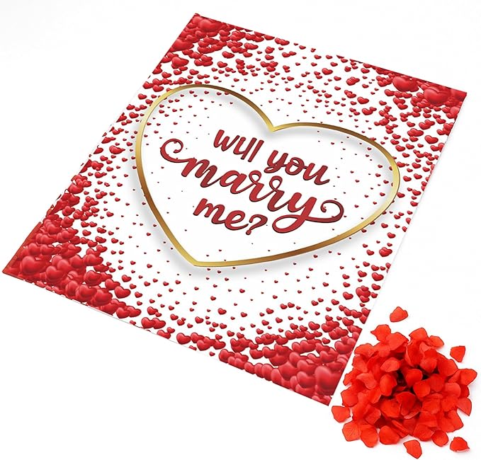 Proposal Blanket & 2,000 Artificial Rose Petals - 60 x 80” in - Wedding Proposal Kit - Will You Marry Me? Blanket For Engagement Decoration