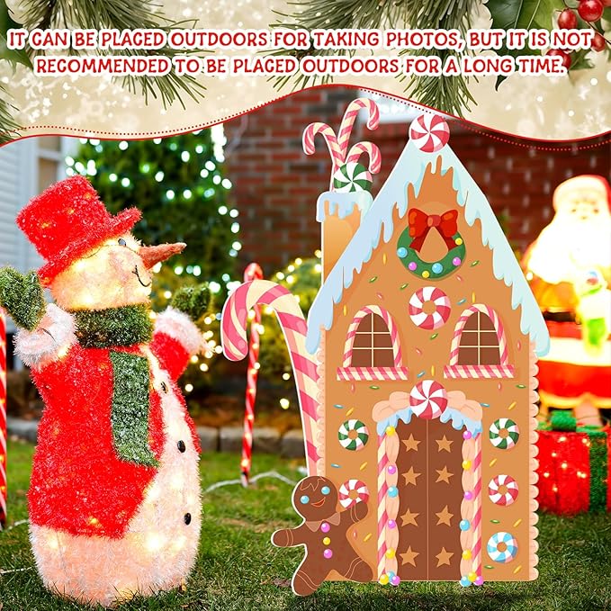 Teling Gingerbread House Photo Booth Props 43.3 x 37.4 Inch Christmas Background Decoration Gingerbread House Backdrop for Winter Merry Xmas Backdrop Indoor Outdoor Winter Holiday Party Supply