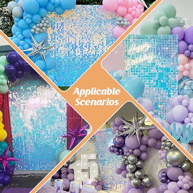 Iridescent Blue Shimmer Wall Backdrop,Shiny Sequins,24PCS Sequins Backdrop Decoration Panels, Glitter Bling Photo Background Decorations for Birthday Party Wedding Anniversary Graduation