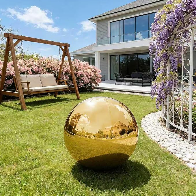 Inflatable Mirror Ball Large Shiny Balls Big Hanging & Standing PVC Disco Bubble Balloon For Christmas, Birthday, Party, Wedding, Decoration, Other Events (Gold, 1 Pcs 19.7in+Pump)