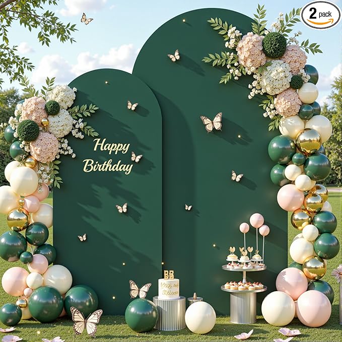 Hunter Green Arch Backdrop Cover Set of 2 Spandex 7.2 and 6ft Arch Covers Stretchy Backdrop Birthday Party Arch Stand Covers for Baby Shower Wedding Bridal Shower Banquet Photo Background Decorations