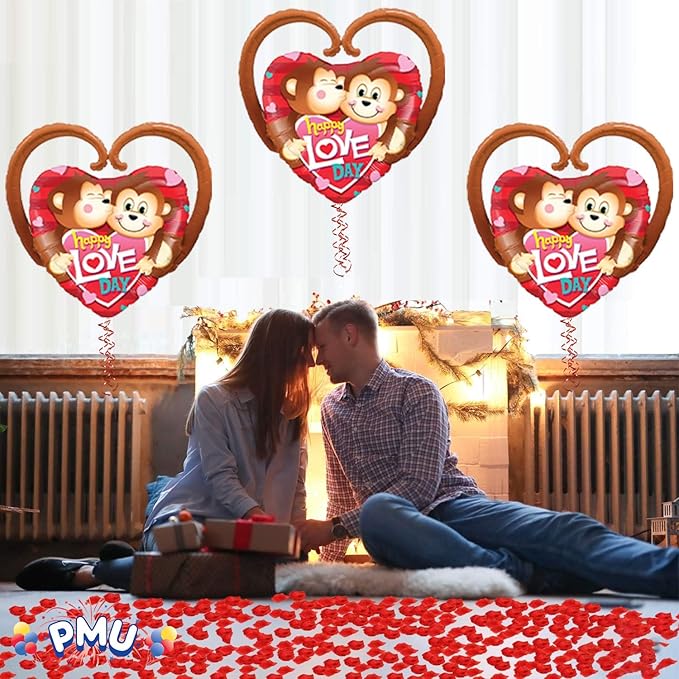 PMU Valentine's Day "Happy Love Day" Monkeys 39in Mylar-Foil Balloon 25/pkg