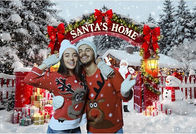 Baocicco 20x10ft Santa's Home Photography Backdrops Santa Claus Snowman Elk Farmhosue Snowfalke Banner Backdrop Merry Christmas Party Supplies New Year Eve Background Photo Studio Props