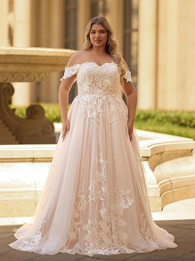 Plus Size Wedding Dresses for Bride Long Sleeve Wedding Bridal Gowns with Lace Appliques Off Shoulder Bride Dress