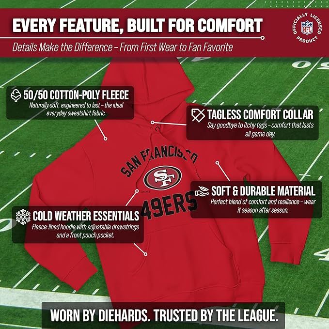 Team Fan Apparel NFL Adult Gameday Hooded Sweatshirt - Poly Fleece Cotton Blend - Stay Warm and Represent Your Team in Style