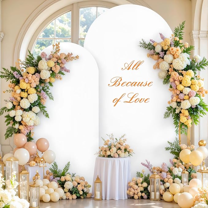 White Pink Photo Arch Backdrop Cover Set of 2-7.2ft and 6ft Arch Covers Stretchy Backdrop Spandex Baby Shower Arch Stand Covers for Girls Birthday Party Wedding Bridal Shower Background Decorations