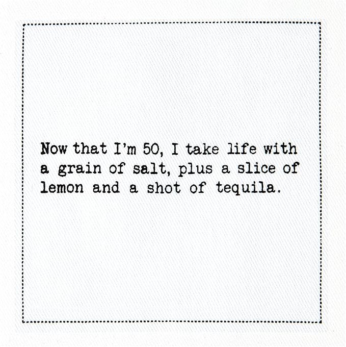 Five Star Funny 50th Birthday Quotes | White Cotton Cocktail Napkins | 50 Luxury Disposable Beverage Napkins with Witty Bar Quotes | Drink Napkins for Parties, Bars, Weddings & Game Nights