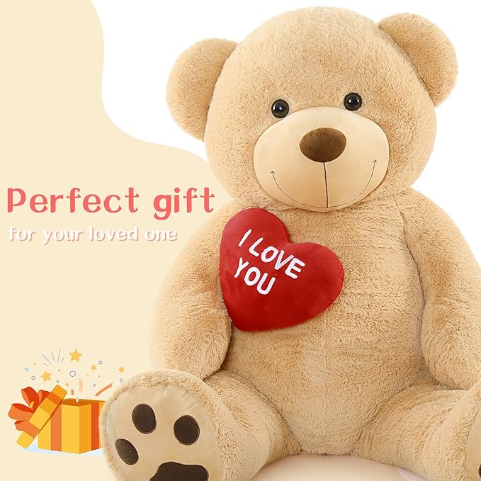 Tezituor Giant Teddy Bear Stuffed Animal 5Ft with Heart, Large Brown I Love You Bear Plush Toys for Kids Gift for Girlfriend