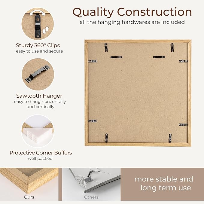 Axeman 14x14 Signature Picture Frame - Solid Oak Wood 14x14 Picture Frame With Mat to 5x7, Graduation Wedding Birthday Guest Book Party Signing, Hanging Hardware Included, Natural