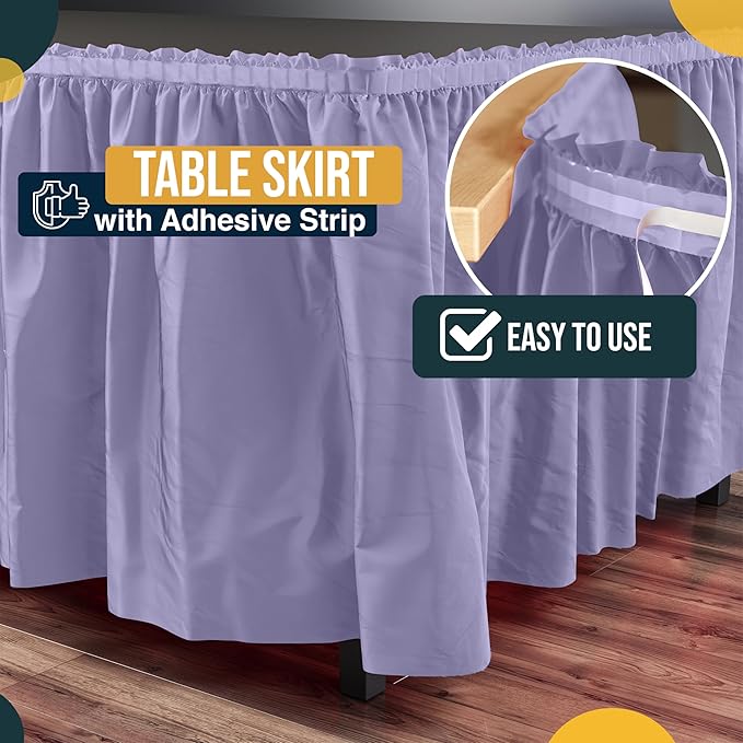 Exquisite Ruffle Table Skirt Lavender 12 Pack 14 Ft Long Table Skirts for Rectangle Tables 6ft Plus or Round Tables Skirts with Adhesive Strip for Gender Reveal Decor & Happy Birthday Parties