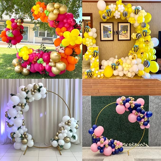 LANGXUN 7.2ft White Metal Round Balloon Arch kit, Backdrop Stand Metal Circle Balloon Arch Frame for Wedding Birthday Party Decoration, Graduation Decorations and Baby Shower Photo Background