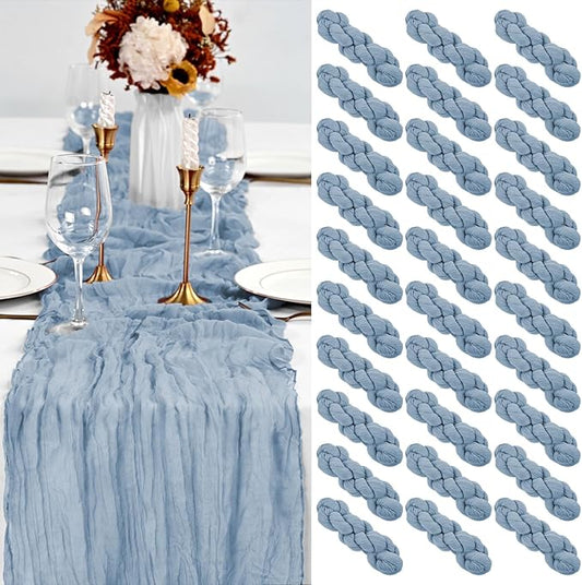 30 Pack Dusty Blue Table Runner 10Ft Cheesecloth Table Runner Boho Gauze Cheese Cloth Table Runners Romantic Long Sheer Fabric Table Runners for Wedding Party Bridal Shower