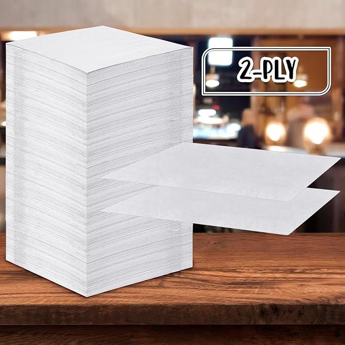 Henoyso 1000 Pack 2 Ply White Cocktail Napkins Bulk 9.8'' x 9.8'' Disposable Bamboo Dinner Beverage Paper Napkins for Wedding Bar Party Birthday Cocktail Holiday Elegant Restaurant Event