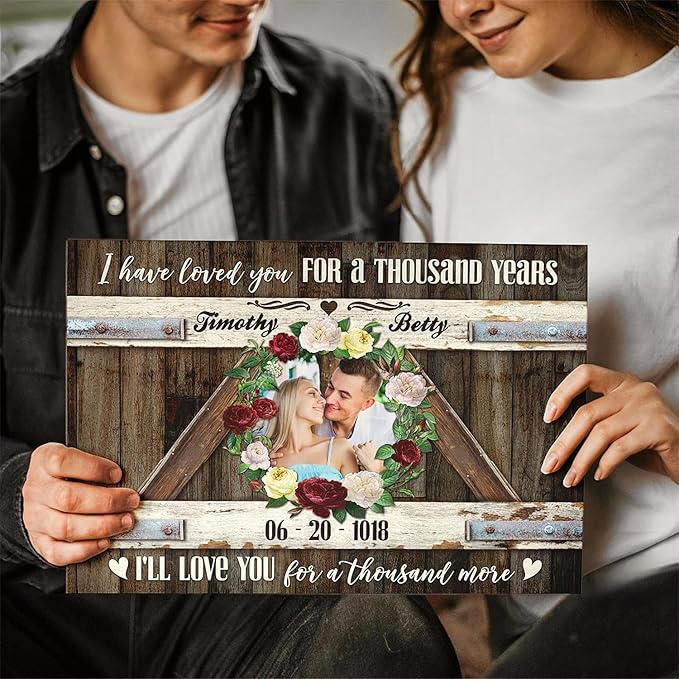 Dem Canvas Personalized Couple Canvas Prints, Custom Love Photo And Name, Love You For A Thousand More, Wedding Gifts For Couple Anniversary Engagement Gift For Couples