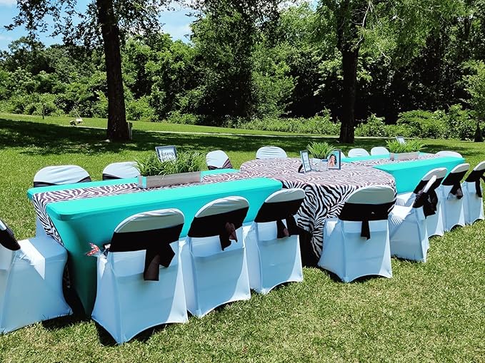 FORLIFE 4Pack Spandex Table Covers，Fitted Tablecloth for Rectangular Tables, Stretch Patio Table Covers, Universal Spandex Table Cover for Wedding, Banquet, Party (6ft, Turquoise)