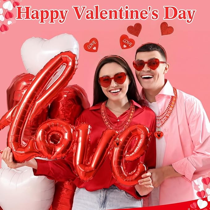 Kanayu 108 Pcs Valentines Day Accessories 36 Valentines Heart Headbands 36 Heart Shaped Sunglasses 36 Bead Necklaces for Valentine Party Favors Supplies Bachelorette Decorations(Red)
