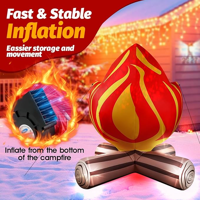 5FT Winter Inflatable Campfire Blow-up Fake Campfire Built-in 4 LED Lights for Winter Inflatables Outdoor Decorations Inflatable Fake Fire for Bonfire Birthday Party Decor Supplies Yard Lawn Garden
