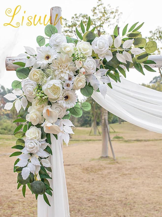 Wedding Arch Flowers, Artificial Flowers for Decoration, 2pcs Flower Swag and 1 pcs Semi-Sheer Chiffon Table Runner Swag for Beautiful Dream Wedding Ceremony Floral Decor - Pack of 3