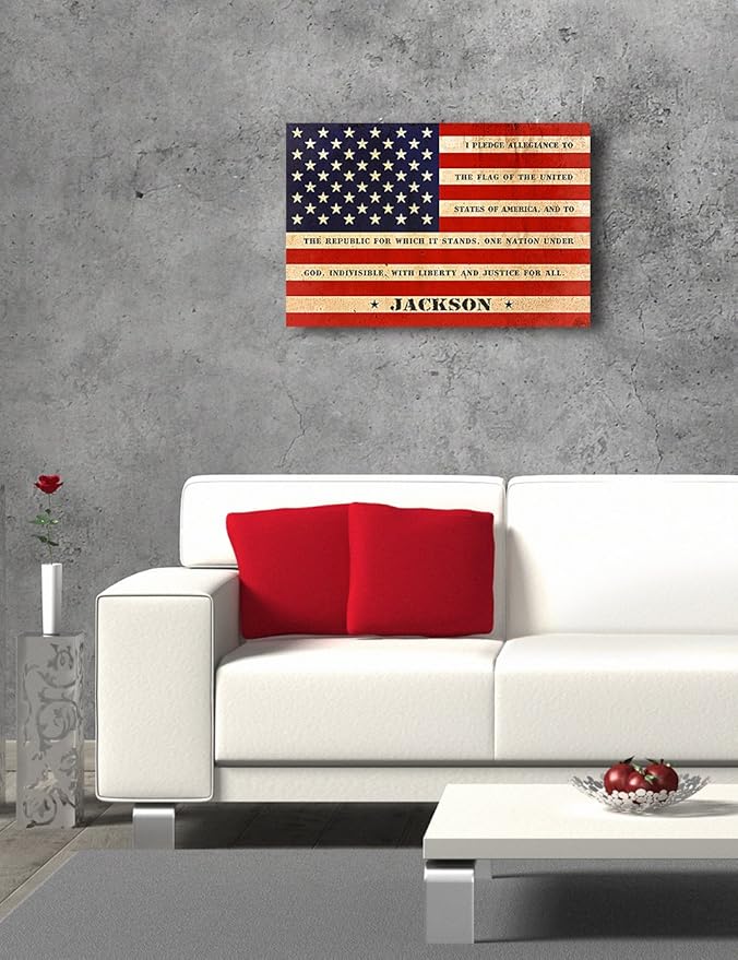 IPIC - American Flag, Personalized Canvas print with Family Name and Oath, Custom Canvas Wall Art for Independent Day, Thanksgiving and Christmas. 24x16