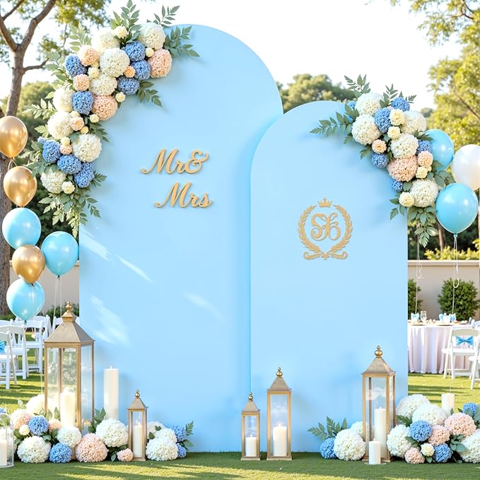 Baby Blue Photo Arch Backdrop Cover Set of 2 for Baby Shower Party 7.2ft and 6ft Arch Covers Stretchy Backdrop Spandex Arch Stand Covers for Boys Birthday Bridal Shower Ceremony Banquet Background