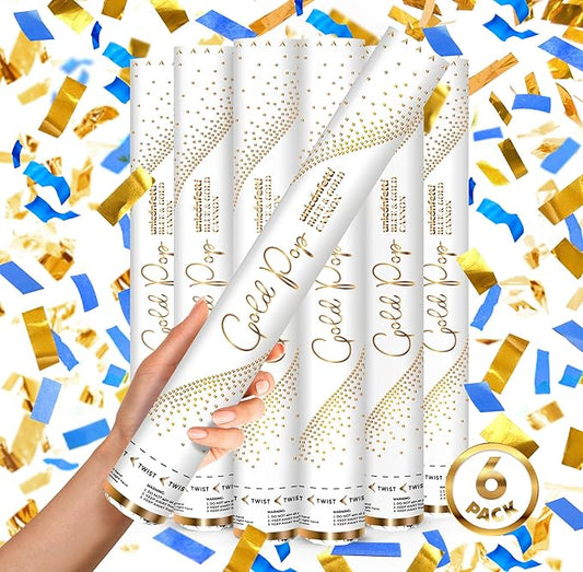 BLUE & GOLD Confetti Poppers - 16" BIODEGRADABLE BLUE & GOLD Confetti Cannon, Party Poppers, Compressed Air Popper, Loud Pop, Confetti Send Off, Wedding Supplies, Wedding Decorations