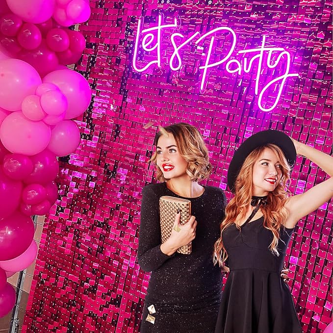 Hot Pink Shimmer Wall Backdrop,Shiny Sequins,24Pcs Sequins Backdrop Decoration Panels, Glitter Bling Photo Background Decorations for Birthday Party Wedding Engagement Anniversary Graduation