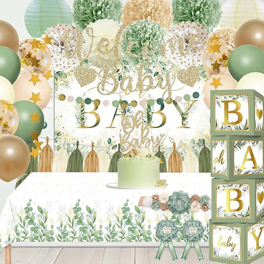 Sage Green Baby Shower Decorations Gender Neutral Baby Shower Decorations Welcome Baby Banner Sage Green Balloons Paper Lanterns Pom Tablecloth Neutral Gender Reveal Birthday Party Supplies