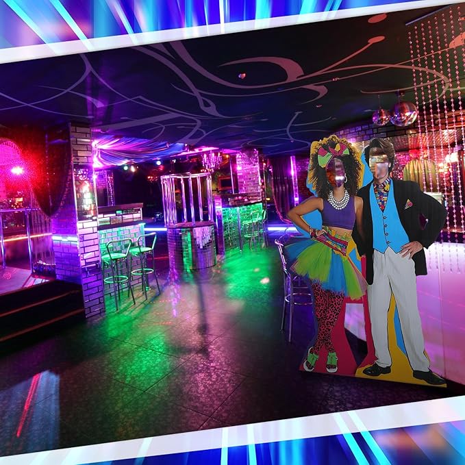 Amyhill 5 ft 80s Hip Hop Couple Cardboard Cutout Stand up Retro Faceless Life Size Photo Prop Vintage Dance Couple Backdrop for Dance Theme Jazz Night Party Decoration
