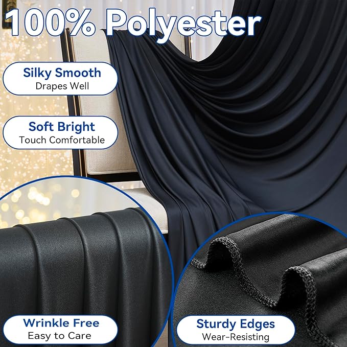 30ft x 15ft Black Wrinkle Free Backdrop Curtains for Parties,Silky Polyester Fabric Wedding Ceiling Drapes-6 Panels 15ft Photo Back Drop Drapes for Baby Shower Photography Stage Background Cloth